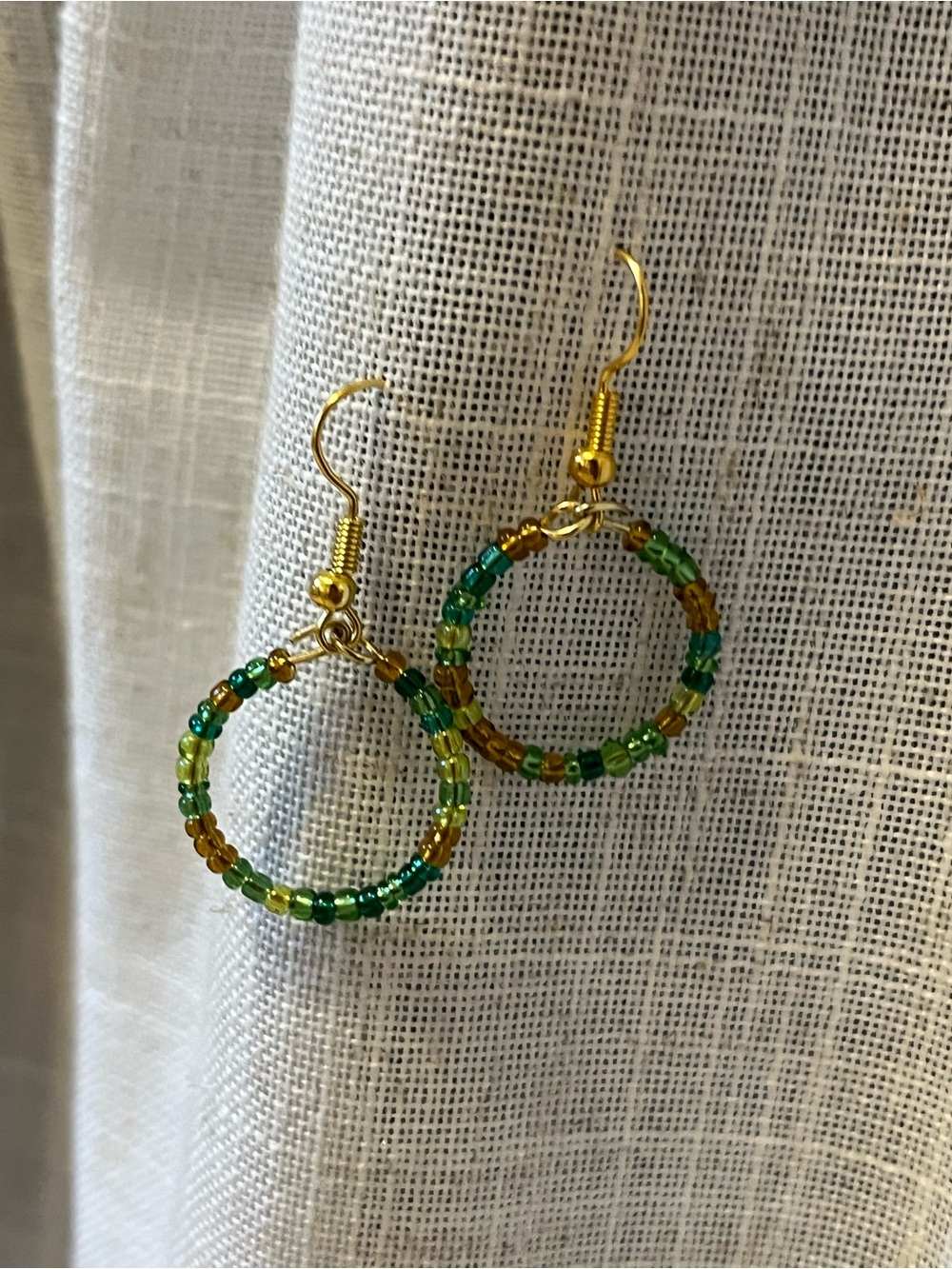 Handmade Gold Hoop Seed Bead Earrings